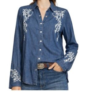 Solitaire Embroidered Snap Boho Western Shirt NWT